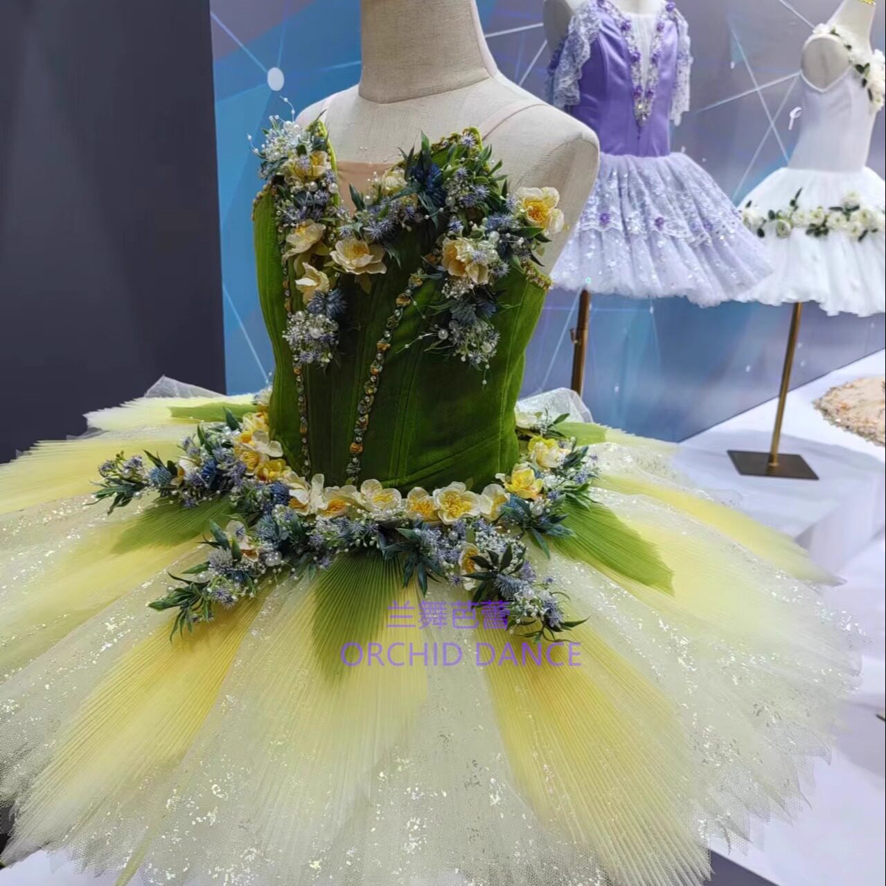 高端私人定制魔法人偶绿色精灵芭蕾舞剧演出服成人儿童绿色tutu裙