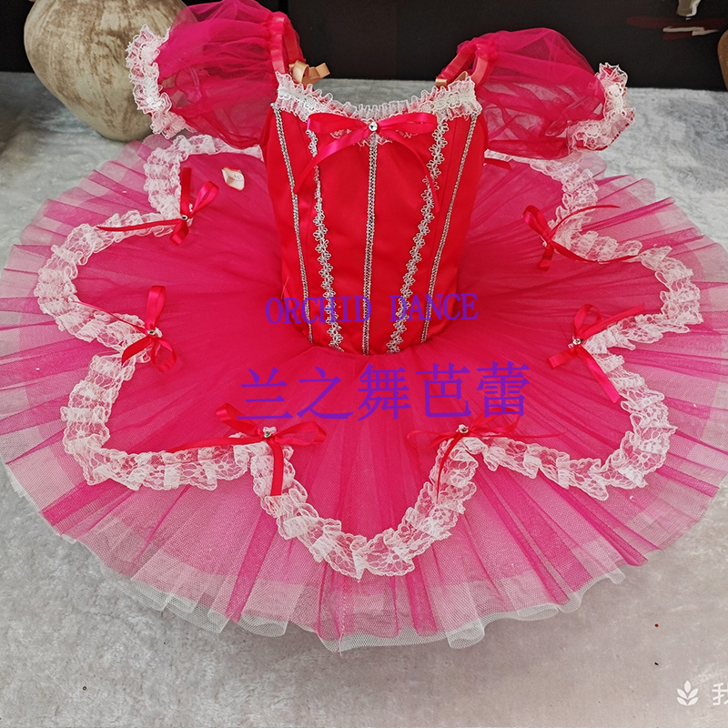 兰之舞简易版仙女娃娃女变奏玫红色演出tutu裙儿童定制群舞表演服