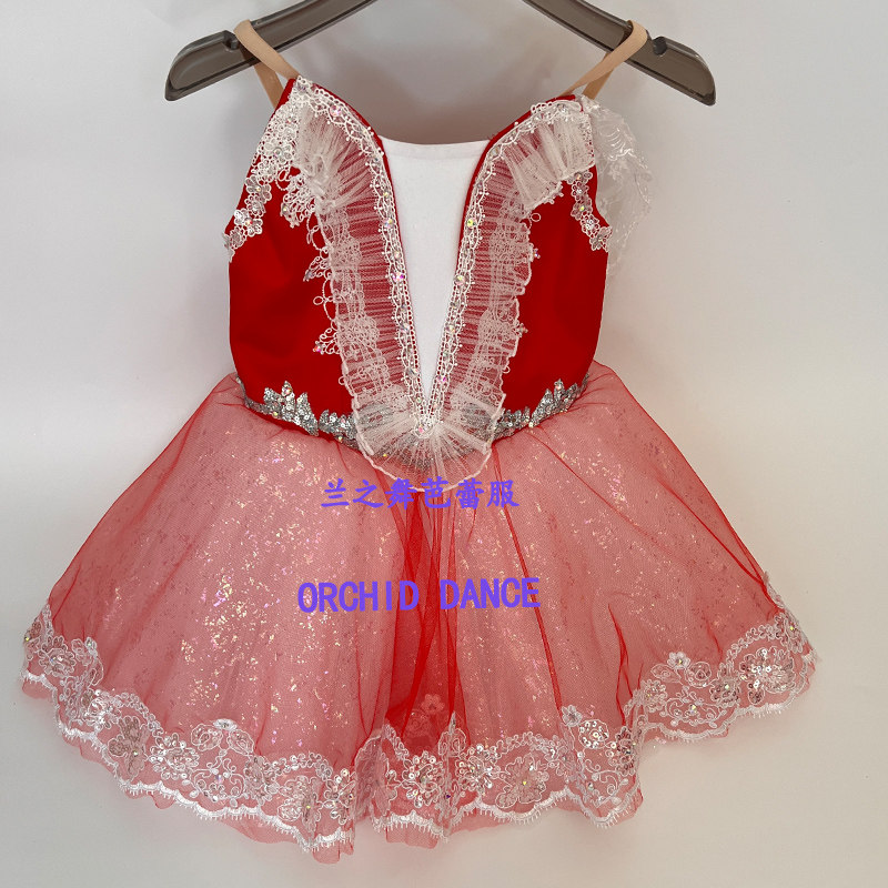 兰之舞简易版玩具猫芭蕾舞裙红色短款演出服儿童定制比赛服蓬蓬裙