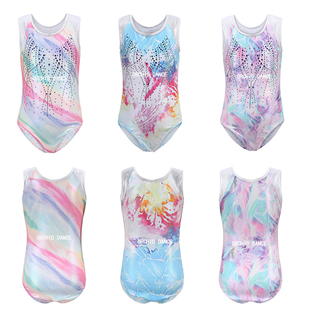 儿童艺术体操训练服无袖背心紧身衣团体比赛服女童彩色演出连体服