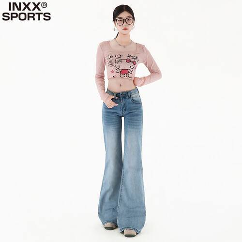 INXX SPORTS辣妹时髦浅色微喇牛仔裤女秋季