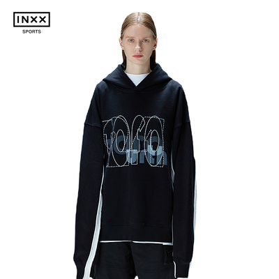 秋季黑色套头连帽卫衣男女同款