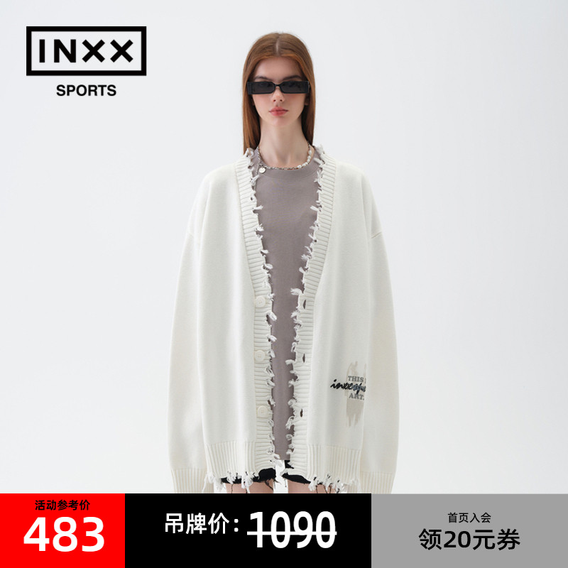 ISS BY INXX SPORTS 新款白色oversize针织衫开衫毛衣男女同款