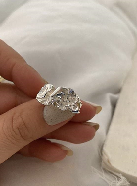女时尚个性ins冷淡风小众设计感指环不规则属褶皱开口戒指