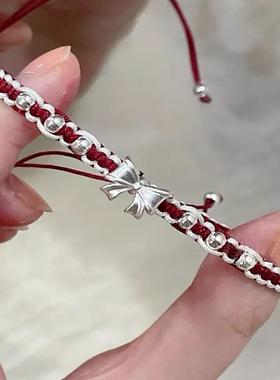 舞蝶红色迎春公主蝴蝶结手工手绳少女编织百搭手链简约闺蜜礼物