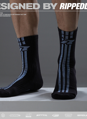 撕裂组织原创运动训25款logo基础三道撞色潮袜中高筒棉袜男女街头