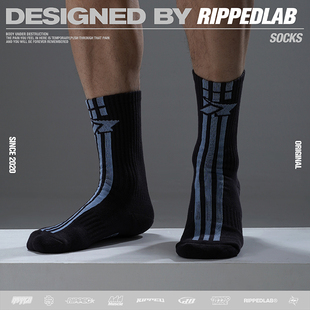 撕裂组织原创运动训25款 logo基础三道撞色潮袜中高筒棉袜男女街头