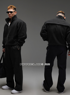 撕裂组织2026重磅美式廓形加绒立领夹克御寒运动健身显宽户外休闲