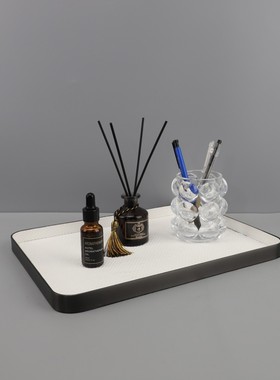 现代轻奢金属皮革收纳托盘摆件样板间卧室客厅茶几家居软装收纳