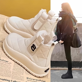 增高加厚雪地靴女款2025新款冬季厚底女鞋棉鞋冬鞋女加绒面包棉靴