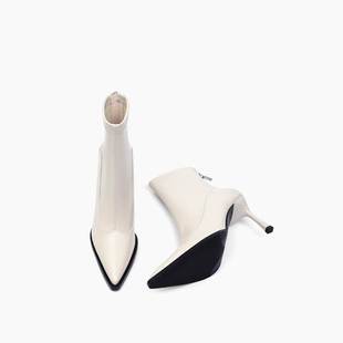 法式气质短靴女2025秋冬新款尖头高跟鞋细跟真皮女靴高级感瘦瘦靴