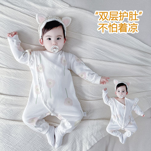 婴儿秋冬护肚连体衣保暖睡衣