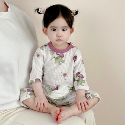 婴儿衣服夏季a类纯棉分体短袖套装薄款无骨宽松衣服宝宝家居睡衣
