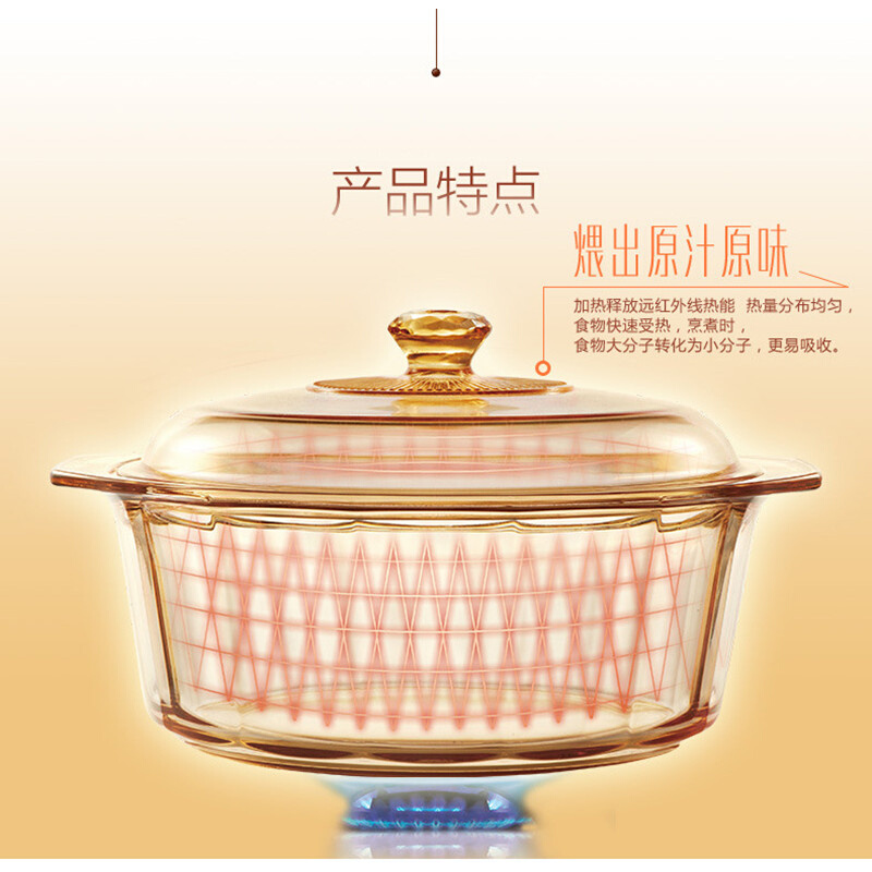 明火玻璃锅琥珀色耐高温炖煮锅晶彩透明锅2.5L-封面