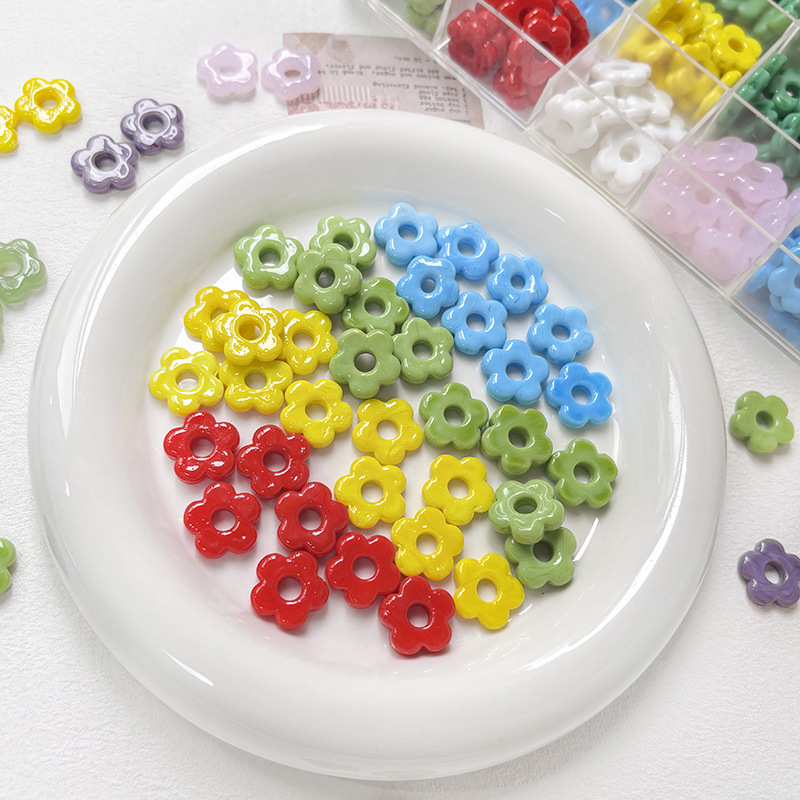 ins纯色琉璃小花珠子散珠diy手工饰品手链项链串珠手机链配件材料