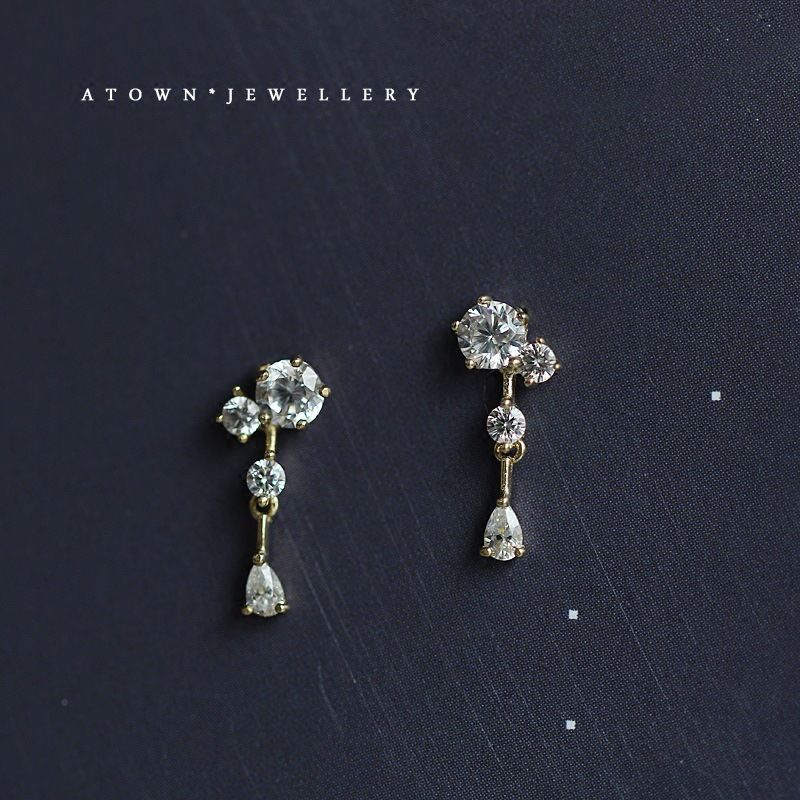 耳钉镶锆石复古闪亮气质迷你耳环 灵动的音符耳饰