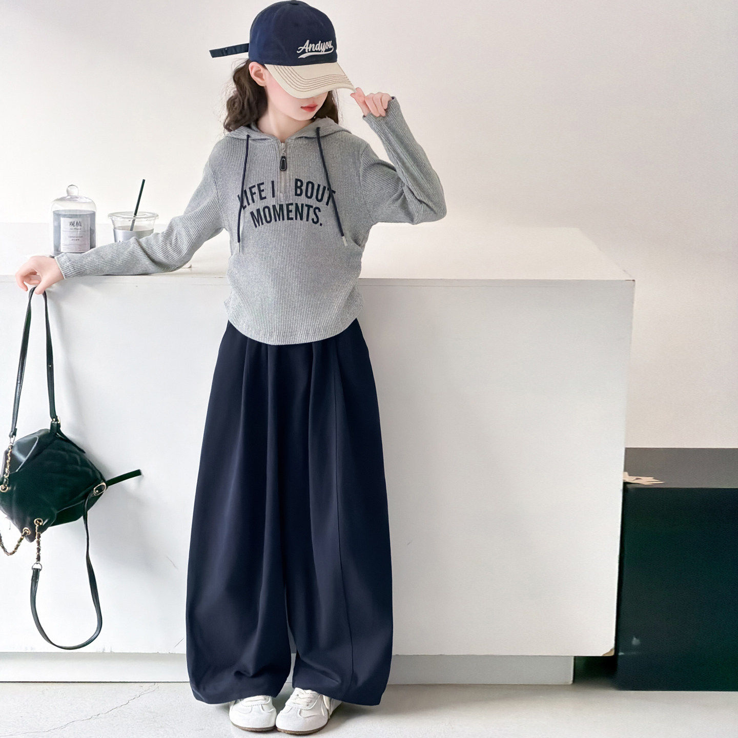 女童套装春装2026新款女大童超好看韩系穿搭连帽长袖T休闲两件套