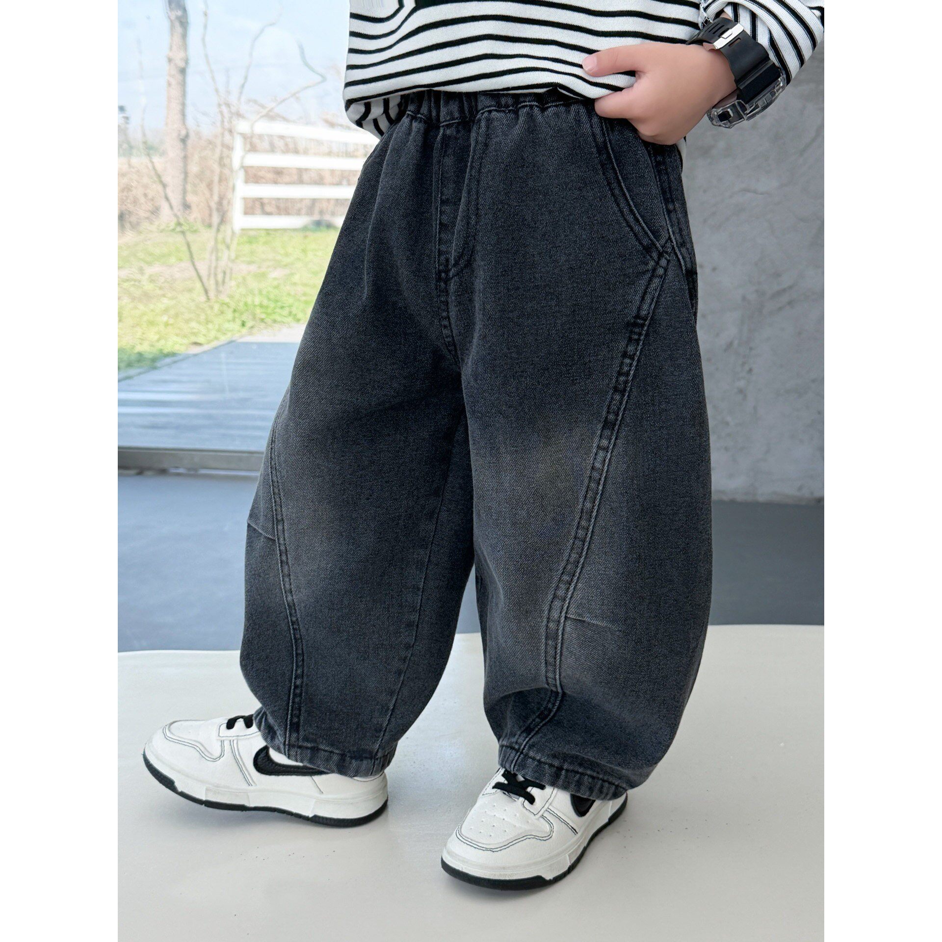 男童牛仔裤春装2026新款儿童韩系弯刀裤春秋潮酷男孩春季休闲裤子