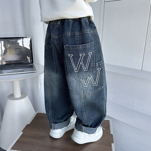 男童春秋加绒牛仔裤子宽松儿童长裤男孩帅气直筒裤2025新款秋冬装