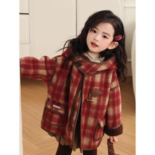 女童加绒外套秋冬装2025新款宝宝加厚毛呢大衣儿童冬季洋气衣服潮