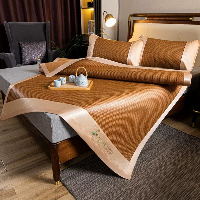 艾草凉席三件套夏天2025新款冰丝藤席竹席草席夏季宿舍空调软席子,床上用品,竹席,淘宝优惠券,粉丝福利购,淘宝优惠卷