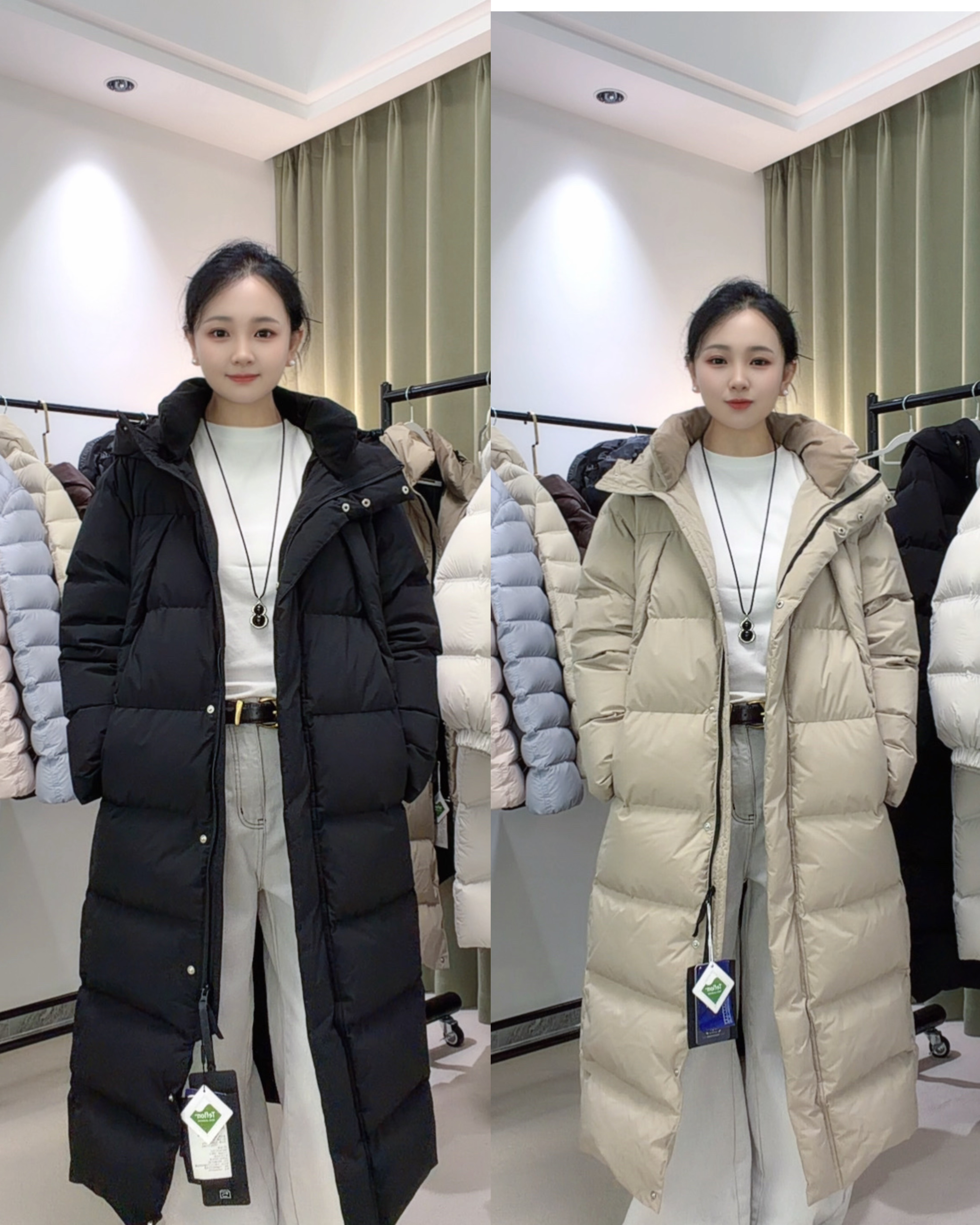 高端鹅绒服行走的鹅绒被！【三星90鹅绒】直筒连帽长款羽绒服女										