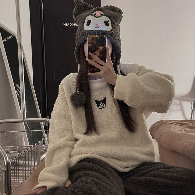 米粒绒睡衣女秋冬季加厚