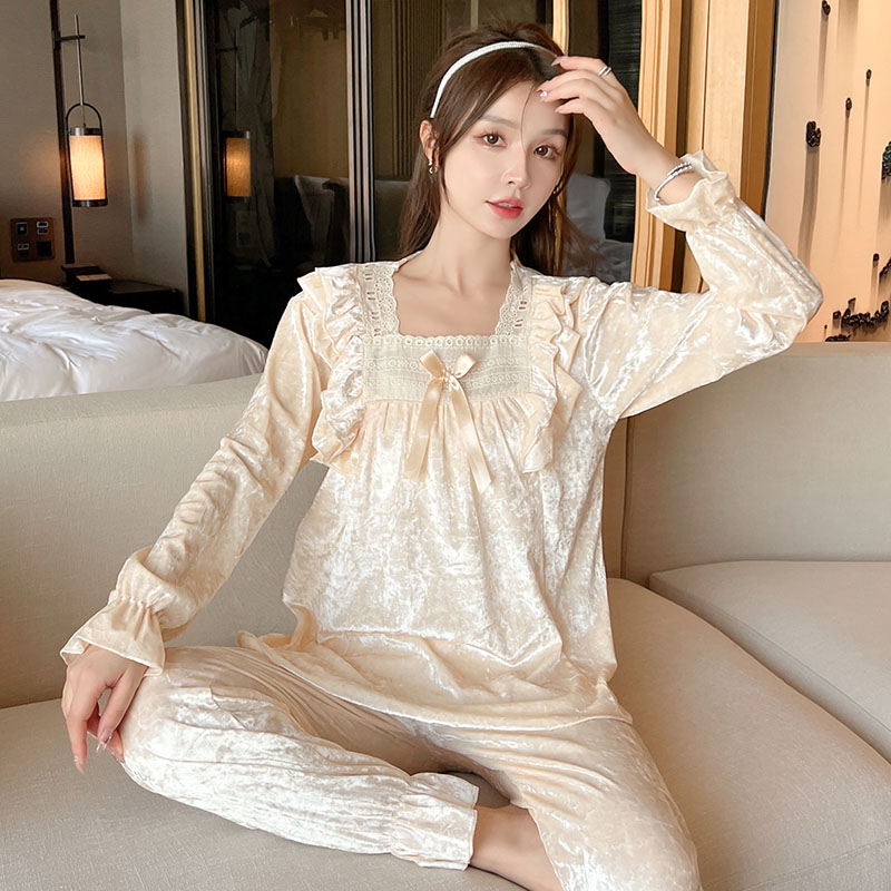 金丝绒睡衣女款春秋季长袖长裤