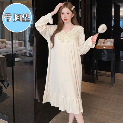 春秋莫代尔带胸垫大码甜美睡裙
