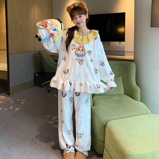2025新款秋冬季法兰绒绒睡衣女款加厚加绒甜美卡通可爱家居服套装