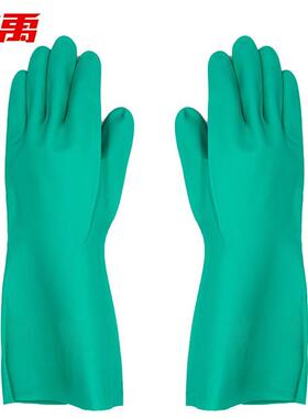 冰禹BYyc-201防滑耐磨汽修劳保手套洗碗橡胶丁腈手套M码33cm绿色1