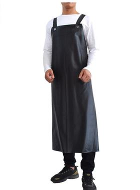 谋福CNMF503PVC背带围裙防水油围兜(黑色PVC背带围裙双肩)