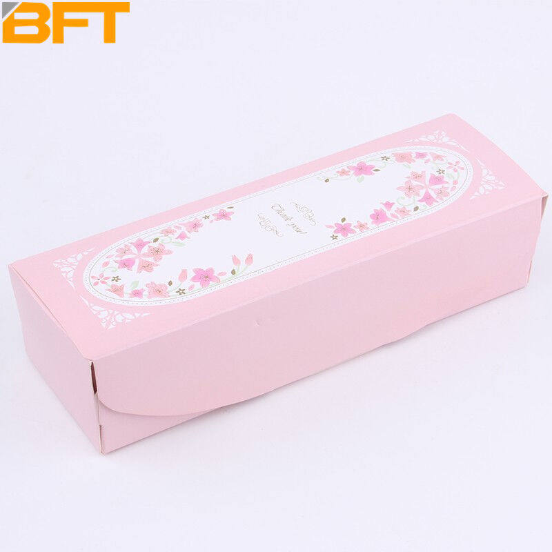 贝傅特纸盒透明长方纸盒牛皮蛋卷盒西点饼干蛋糕包装盒粉色100套