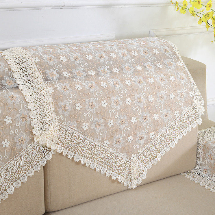 沙发靠背巾刺绣手工丝带绣花布艺沙发巾后背扶手盖布防尘白色组合