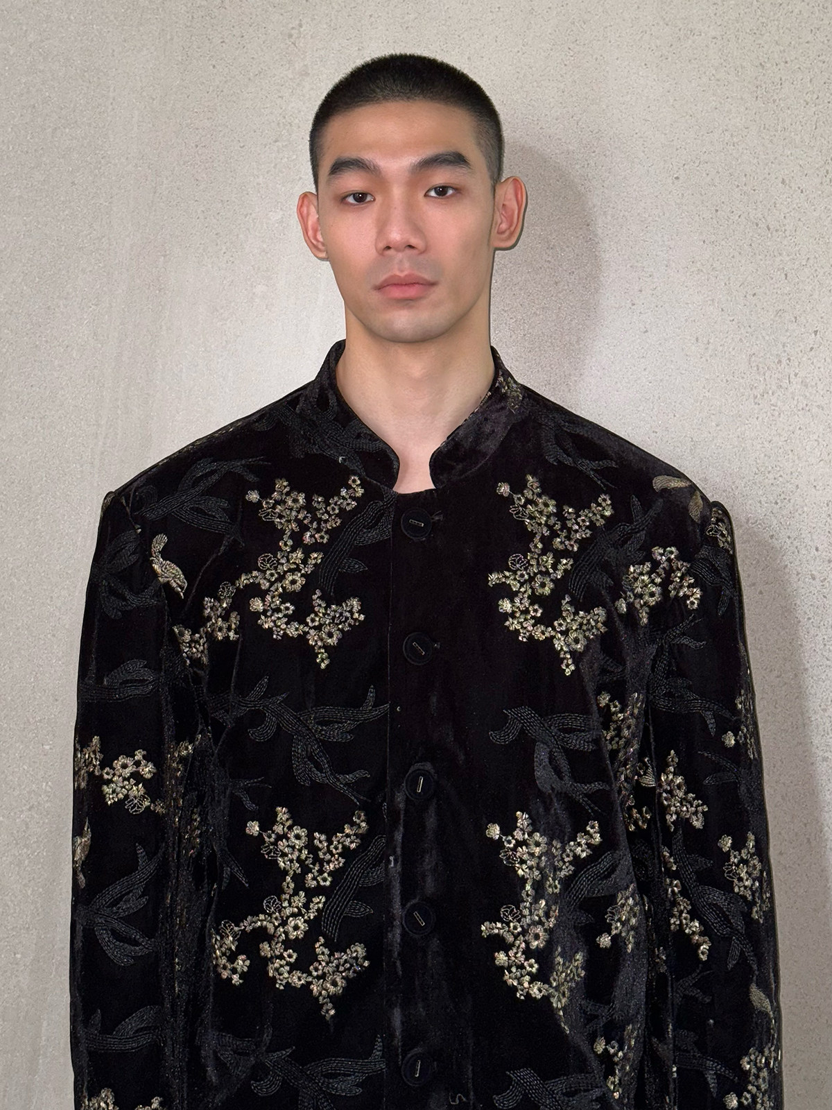 thumbnail for New Vintage Black Velvet Jacket Gold Embroidered Flower Jacket Fashionable New Chinese Zhongshan Suit Unisex