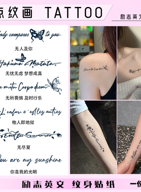 拉丁英文草本纹身贴tattoo女可爱手臂果汁贴防水持久高级贴纸个性