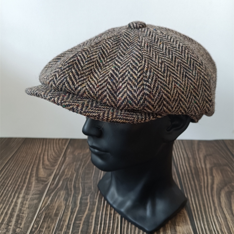 个性百搭春秋季男女粗花呢八角帽