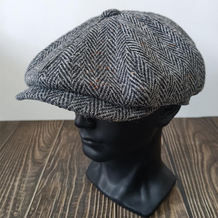 经典条纹复古八角帽粗花呢报童帽