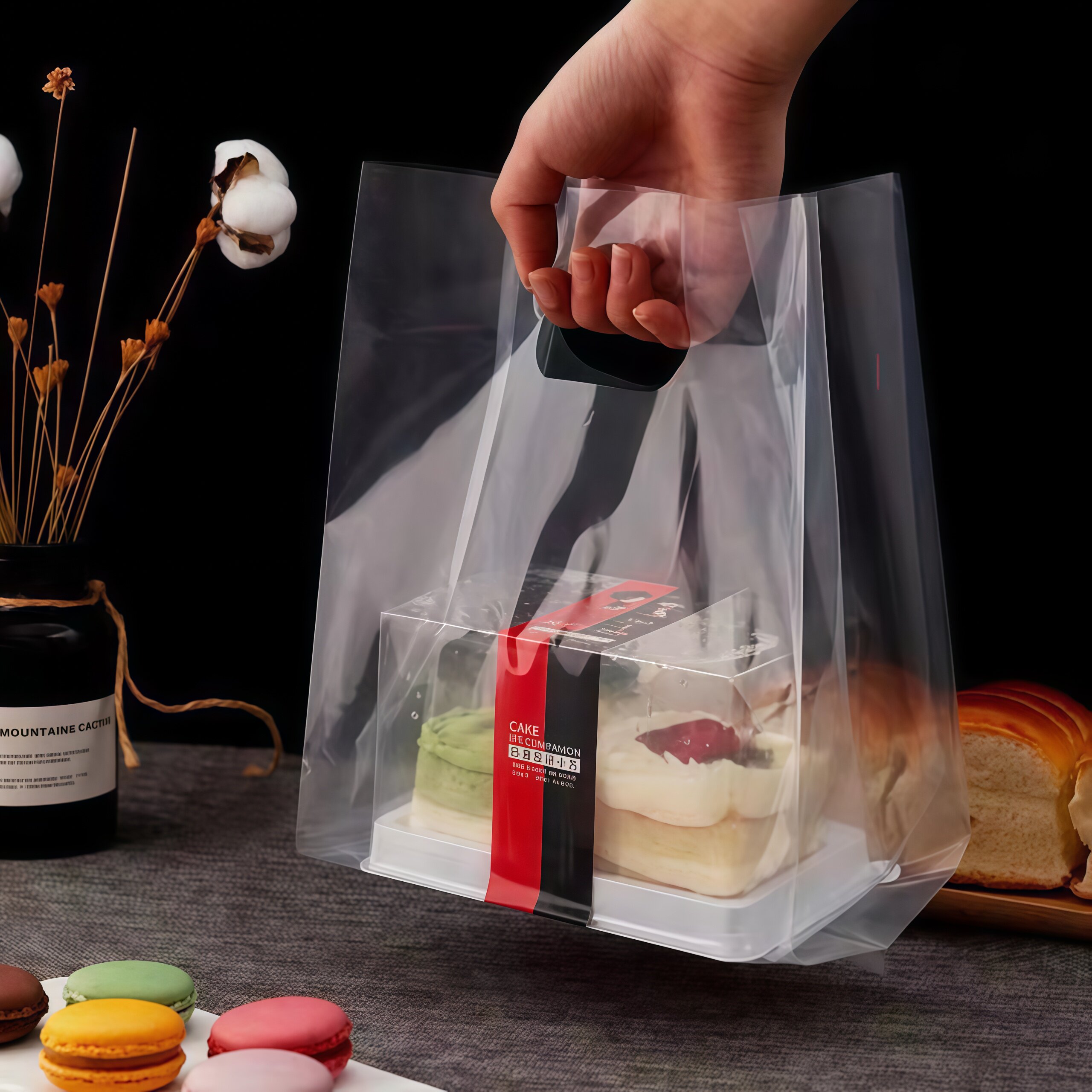 手提打包袋烘焙袋甜品面包外卖塑料袋包装食品袋商用定制印刷logo