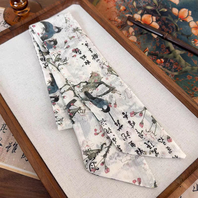 汉服水墨仙鹤头饰女古风丝巾飘带马尾发绳