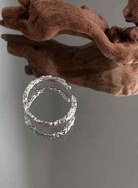 s银素圈戒指女小众设计皱糖纸戒指情侣对戒食指环尾戒开口素戒