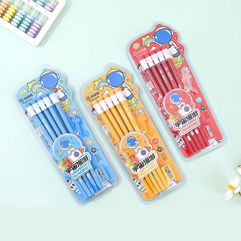 小学生铅笔卡通HB橡皮擦无铅幼儿园儿童写字套装文具三角可爱