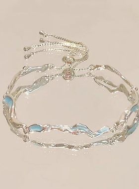 精致百搭个蓝色海浪手链女生小众设计简约手环时尚高级感手饰品