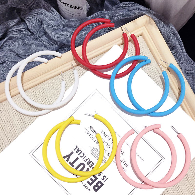 韩国网红夸张大耳圈百搭亚光圆圈女饰耳环