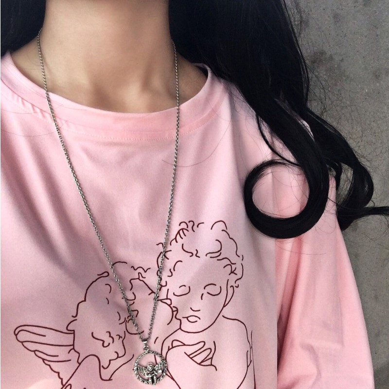 复古少女花环天使挂坠女衣服裙子配饰长款项链百搭挂件时尚毛衣链