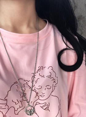 复古少女花环天使挂坠女衣服裙子配饰长款项链百搭挂件时尚毛衣链