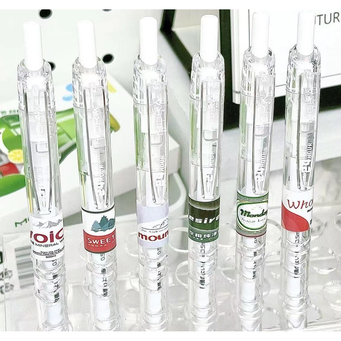 网红矿泉水宝特瓶耐用按动笔高颜值中性笔学生0.5速干刷题黑笔