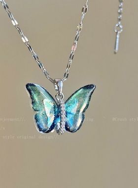 彩色蝴蝶简约锁骨链女高级设计韩版奢小众潮不钛钢颈链项链