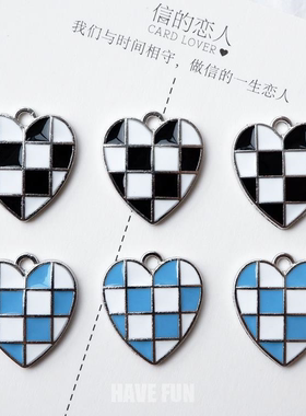 蓝白黑白棋盘格滴油合吊坠经典百搭挂件 diy手工饰品材料配件