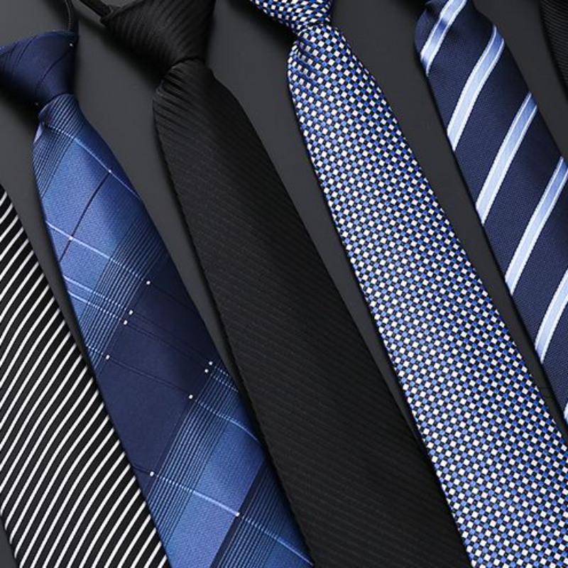 男士拉链领带西装衬衫商务正装懒人一拉式黑色条纹